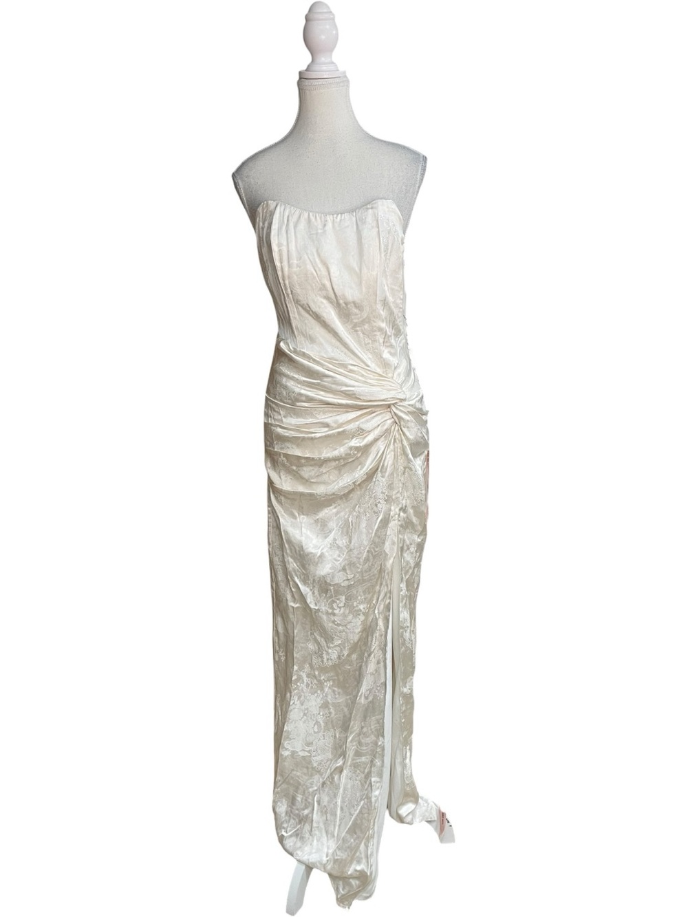 Lulus Whitney Strapless Draped Knot Detail Jacquard Maxi Dress Ivory